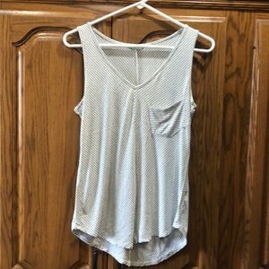 Gray and white striped pocket tank